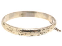 Narrow Silver Bangle with Engraved Design