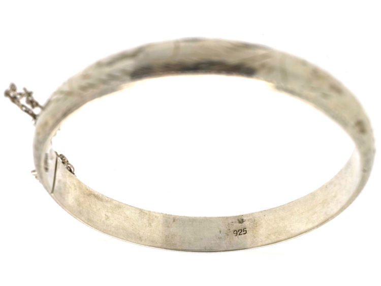 Narrow Silver Bangle with Engraved Design
