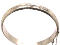 Narrow Silver Bangle with Engraved Design