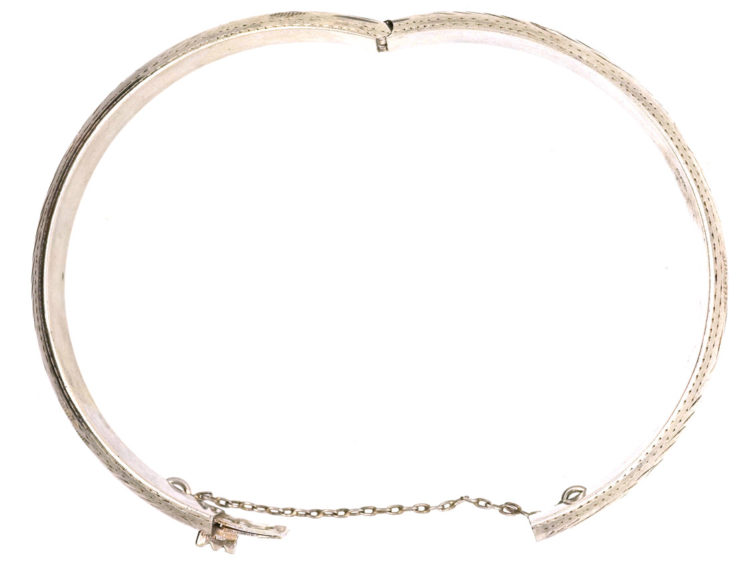 Narrow Silver Bangle with Engraved Design