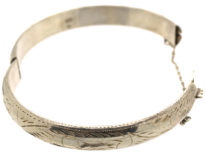 Narrow Silver Bangle with Engraved Design