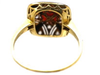 Art Deco 18ct Gold, Platinum, Coral, Onyx & Rose Diamond Ring