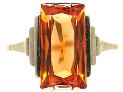 Art Deco 9ct White & Yellow Gold Ring set with a Rectangular Citrine