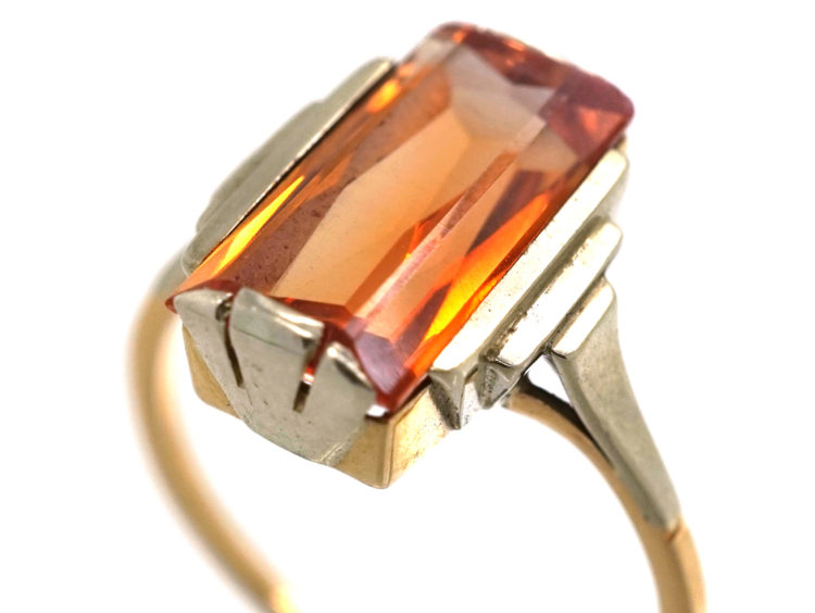 Art Deco 9ct White & Yellow Gold Ring set with a Rectangular Citrine