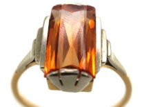 Art Deco 9ct White & Yellow Gold Ring set with a Rectangular Citrine