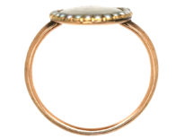 Georgian 9ct Gold & Natural Split Pearl Hair Miniature Mourning Ring with a Monument & Willow Tree