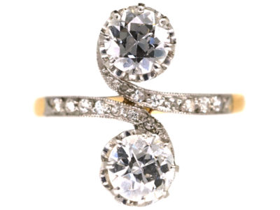 Edwardian 18ct gold & Platinum, Two Stone Diamond Twist Ring