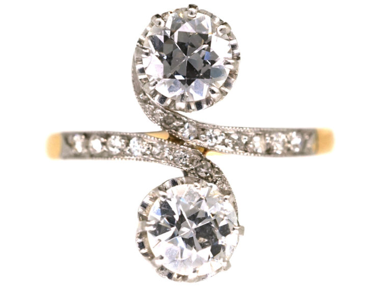 Edwardian 18ct gold & Platinum, Two Stone Diamond Twist Ring