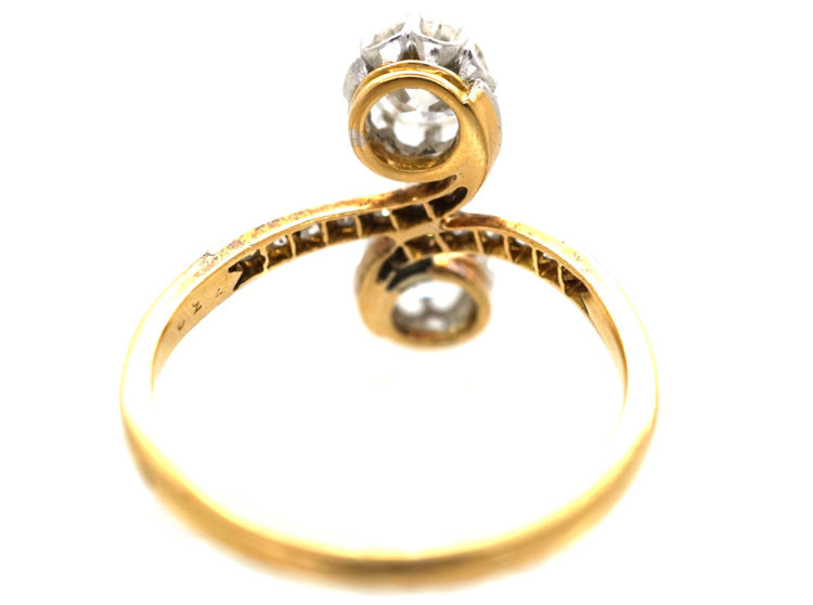 Edwardian 18ct gold & Platinum, Two Stone Diamond Twist Ring