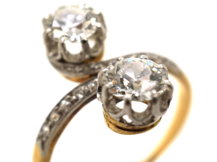 Edwardian 18ct gold & Platinum, Two Stone Diamond Twist Ring