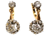 French 18ct Gold Two Stone Diamond Drop Earrings