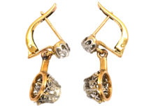 French 18ct Gold Two Stone Diamond Drop Earrings