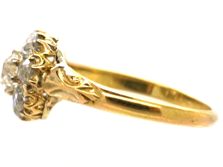 Edwardian 18ct Gold Diamond Daisy Cluster Ring