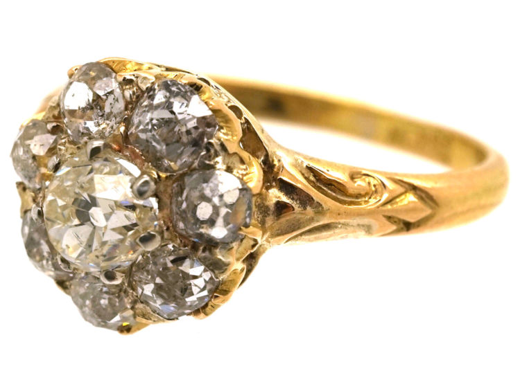 Edwardian 18ct Gold Diamond Daisy Cluster Ring