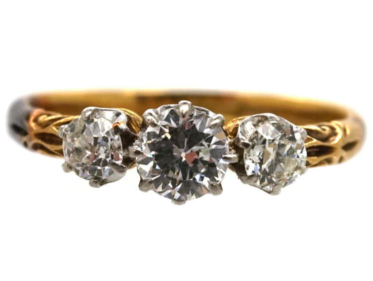 Edwardian 18ct Gold, Three Stone Diamond Ring