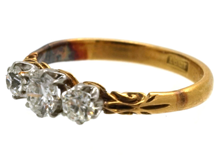 Edwardian 18ct Gold, Three Stone Diamond Ring