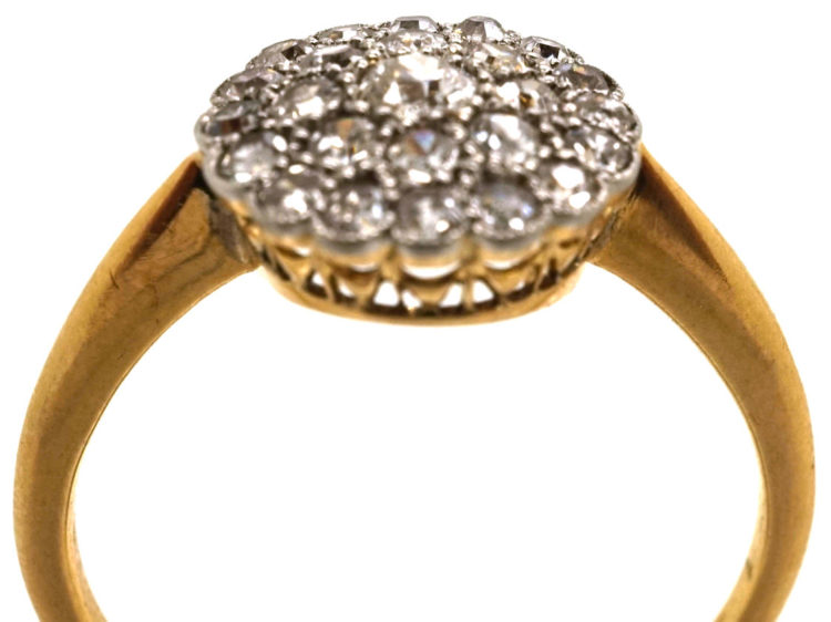 Edwardian 18ct Gold & Platinum, Pave Set Diamond Cluster Ring