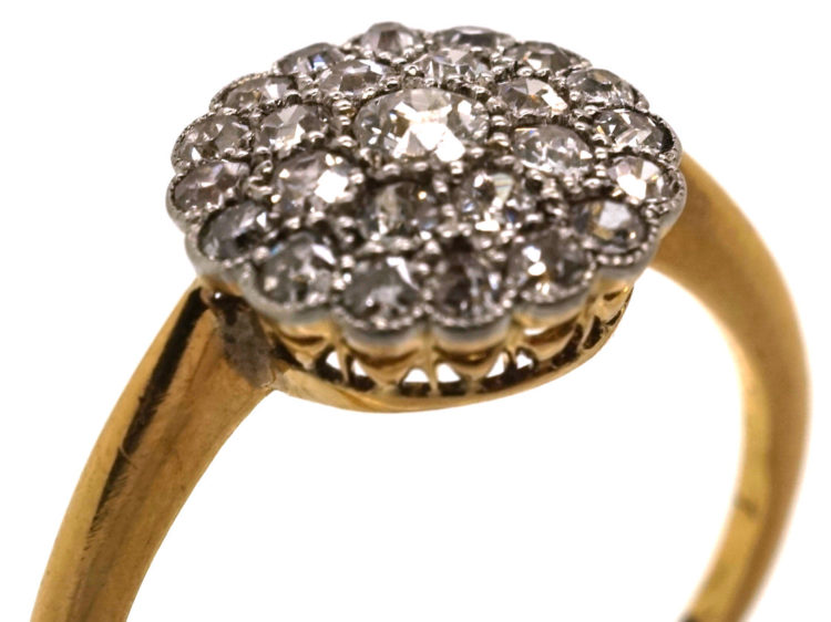 Edwardian 18ct Gold & Platinum, Pave Set Diamond Cluster Ring