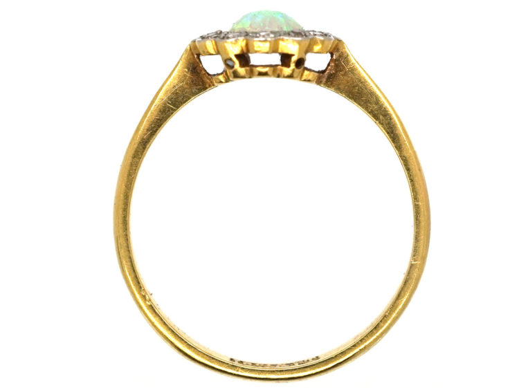 Edwardian 18ct Gold & Platinum, Opal & Diamond Cluster Ring