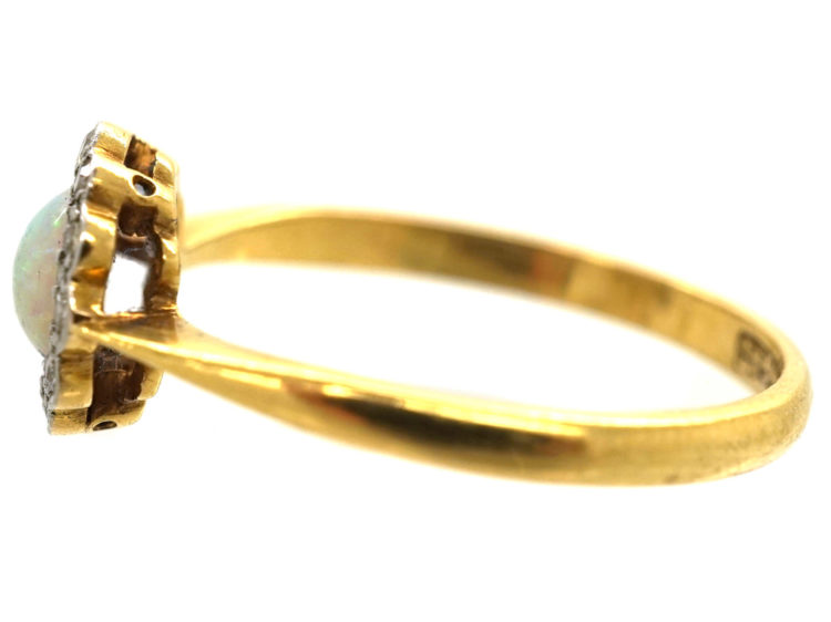 Edwardian 18ct Gold & Platinum, Opal & Diamond Cluster Ring