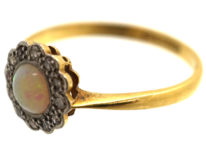 Edwardian 18ct Gold & Platinum, Opal & Diamond Cluster Ring