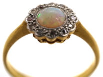 Edwardian 18ct Gold & Platinum, Opal & Diamond Cluster Ring