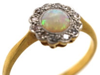 Edwardian 18ct Gold & Platinum, Opal & Diamond Cluster Ring