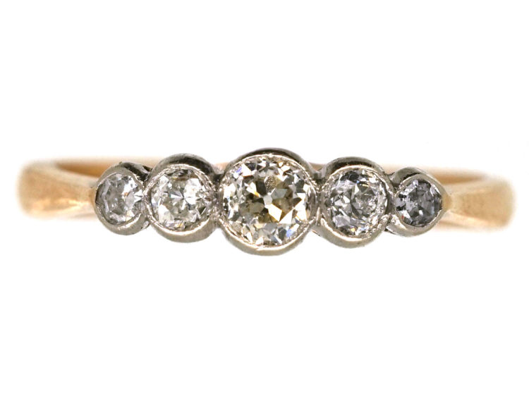 Edwardian 18ct Gold, Platinum Five Stone Diamond Ring