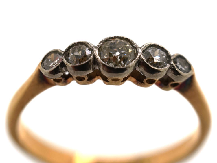 Edwardian 18ct Gold, Platinum Five Stone Diamond Ring