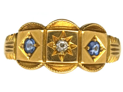 Victorian 18ct Gold, Sapphire & Diamond Three Stone Ring