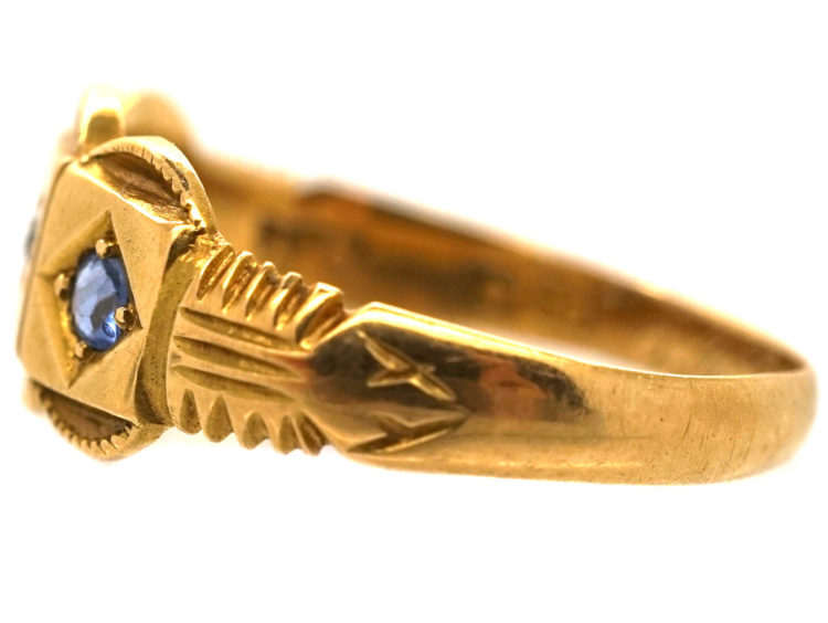 Victorian 18ct Gold, Sapphire & Diamond Three Stone Ring