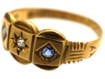 Victorian 18ct Gold, Sapphire & Diamond Three Stone Ring