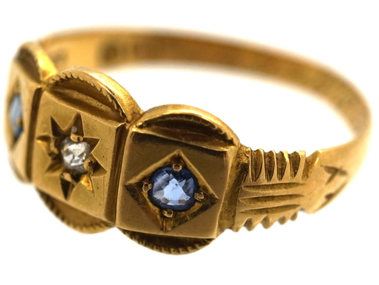 Victorian 18ct Gold, Sapphire & Diamond Three Stone Ring