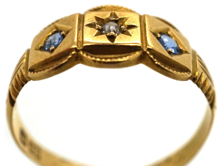 Victorian 18ct Gold, Sapphire & Diamond Three Stone Ring