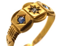 Victorian 18ct Gold, Sapphire & Diamond Three Stone Ring