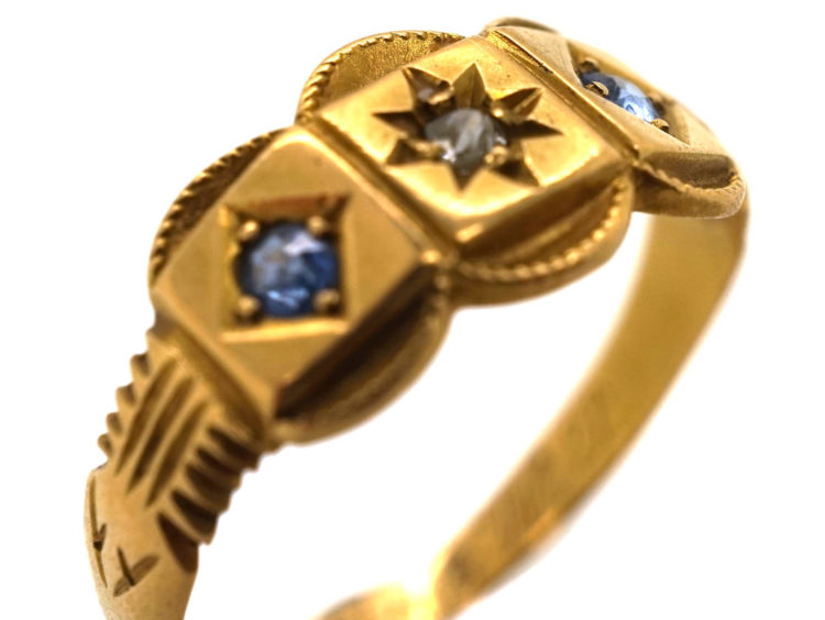 Victorian 18ct Gold, Sapphire & Diamond Three Stone Ring