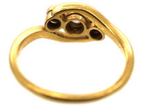 Edwardian 18ct Gold, Platinum, Three Stone Diamond Crossover Ring