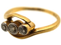 Edwardian 18ct Gold, Platinum, Three Stone Diamond Crossover Ring