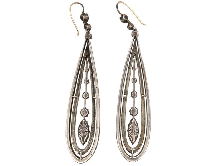 Art Deco Silver & Paste Long Drop Earrings