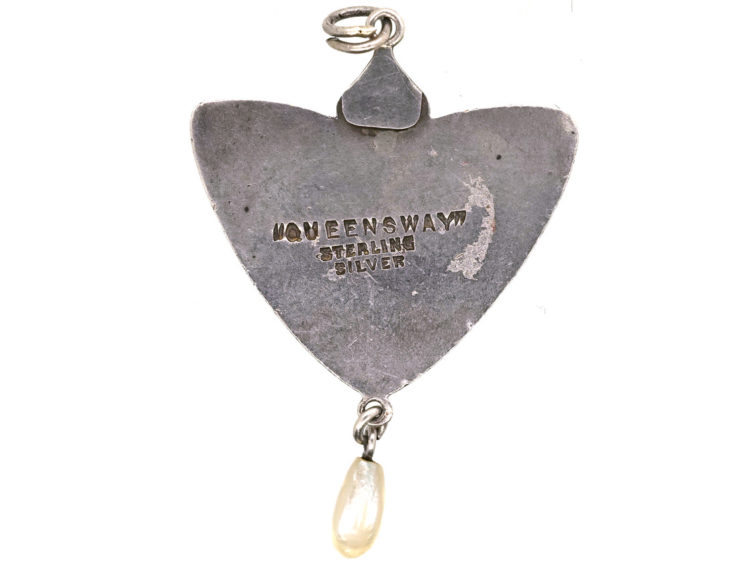 Art Nouveau Silver & Enamel Pendant with Pearl Drop