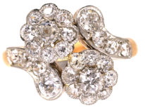 Edwardian 18ct Gold & Platinum, Diamond Double Cluster Ring