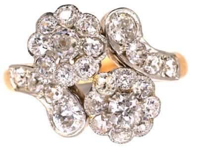 Edwardian 18ct Gold & Platinum, Diamond Double Cluster Ring