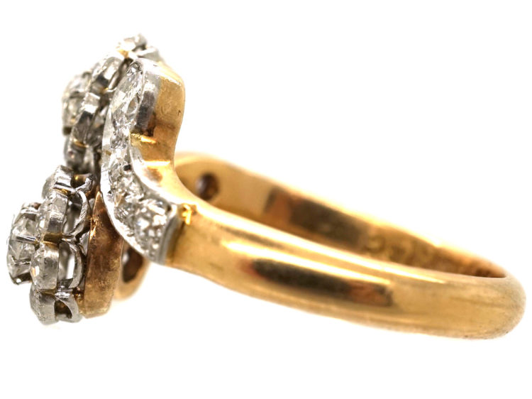 Edwardian 18ct Gold & Platinum, Diamond Double Cluster Ring