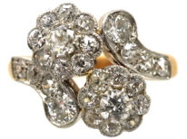Edwardian 18ct Gold & Platinum, Diamond Double Cluster Ring