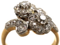 Edwardian 18ct Gold & Platinum, Diamond Double Cluster Ring