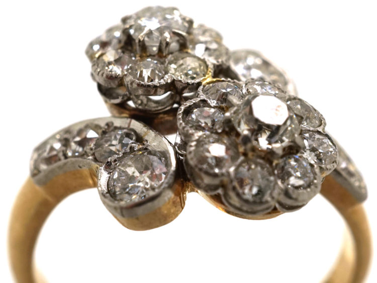 Edwardian 18ct Gold & Platinum, Diamond Double Cluster Ring
