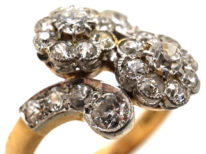 Edwardian 18ct Gold & Platinum, Diamond Double Cluster Ring