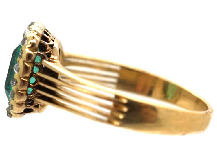Edwardian 18ct Gold, Emerald & Rose Diamond Ring