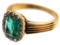 Edwardian 18ct Gold, Emerald & Rose Diamond Ring