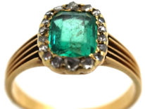 Edwardian 18ct Gold, Emerald & Rose Diamond Ring